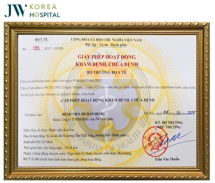 Bệnh viện JW được Bộ Y tế cấp phép hoạt động theo mô hình đa khoa 